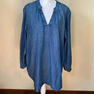Side Stitch Los Angeles Denim Shirt Dress, Blue, Plus Size 2X Petite.